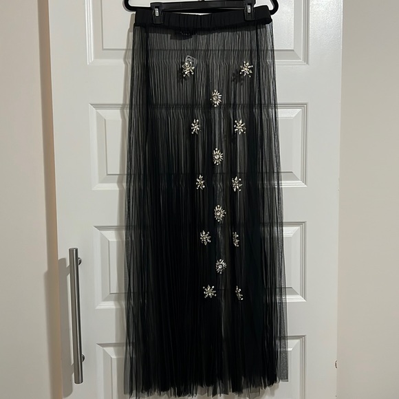 NWT! AKIRA Black Tulle Coverup Chrystal Embellished Rhinestone Maxi Ruffle Pleat - Picture 3 of 10
